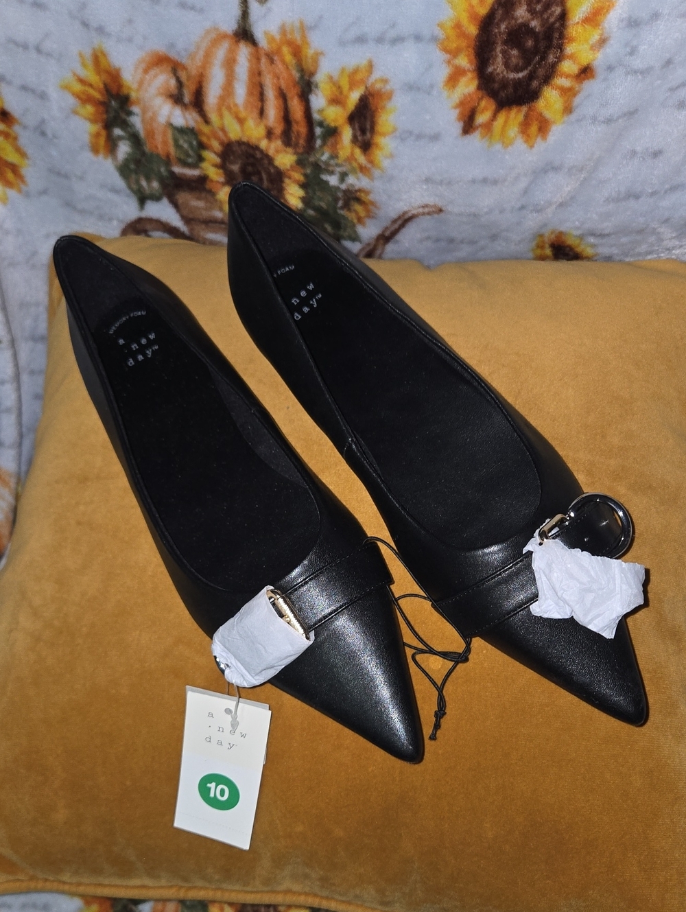 a new day Black Pointed Toe Flats with Decorative Buckle